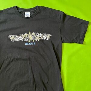 Large Wrangler Maui Hawaii Black T-Shirt‎ Island Wrap Around Turtle Flowers Mens